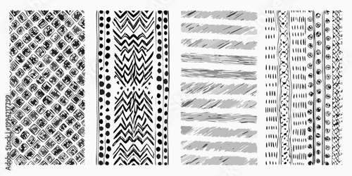 Four black and white striped patterns displayed vertically in a row