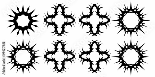 Collection of black tribal starburst and thorn like frame designs