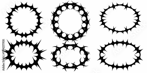 Black thorn frames and shapes arranged in a grid pattern