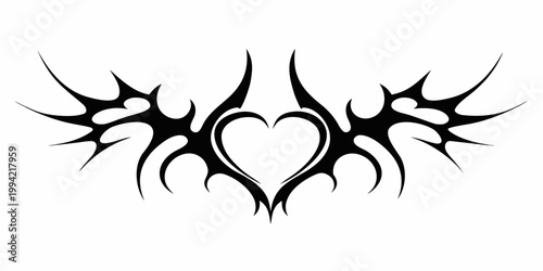 A striking black heart design framed by sharp thorn like extensions