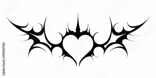 A black tribal heart design with sharp pointed and dramatic extensions
