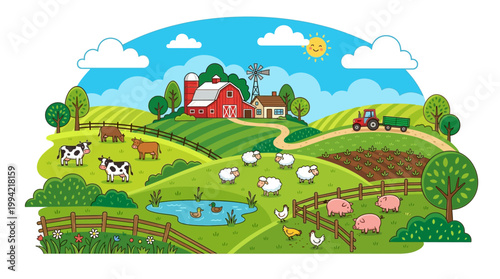 Sheep Grazing on Green Hill Farm.