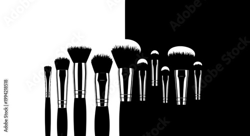 Brushes makeup set with various shapes and sizes for beauty application featuring makeup brushes, beauty tools, cosmetic brushes with makeup