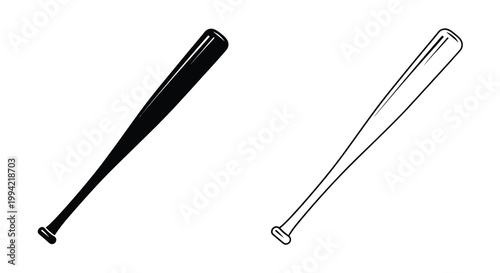 A detailed illustration showcases two baseball bats one solid black and the other a white outline high quality