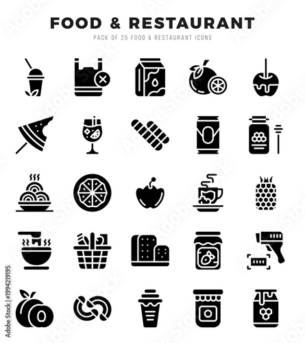 Food and Restaurant icons set. Collection of simple Glyph web icons.