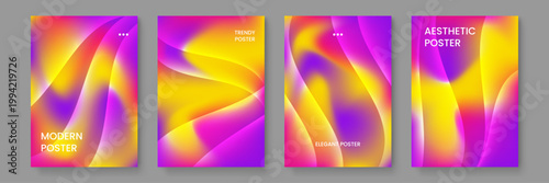 Collection of energetic abstract backgrounds with smooth liquid flows and high saturation for trendy covers