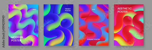 Vibrant 3D fluid pipe shapes and organic flowing waves with bright rainbow colors for creative brand identity and poster