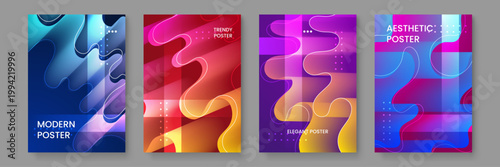 Creative wavy fluid shapes combined with geometric glass structures and vibrant color gradients for professional presentation