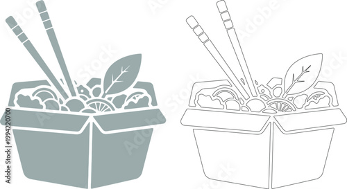 Vegan salad takeout box with chopsticks and citrus slice