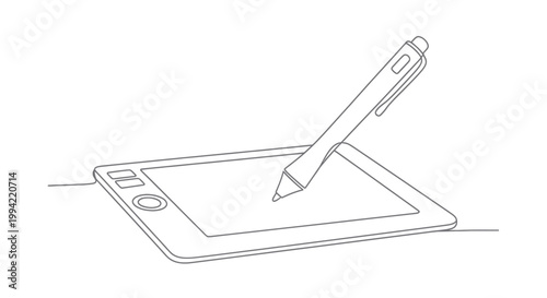 Digital Art Stylus Pen on Graphic Tablet Line Art Illustration