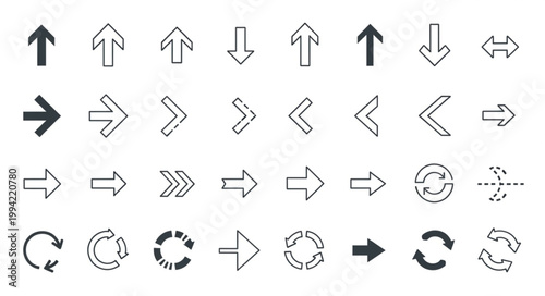 Collection of various hand drawn arrow icons and symbols.