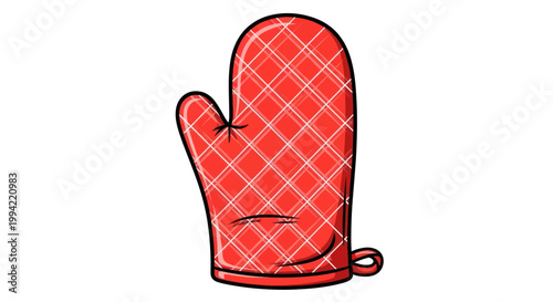 Red Plaid Oven Mitt with Loop - Kitchen Safety Glove for Baking and Cooking