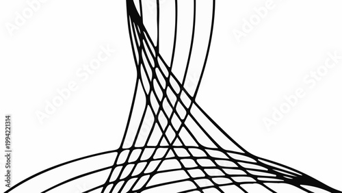 A black line art illustration of a complex knot with multiple loops and twists on a white background