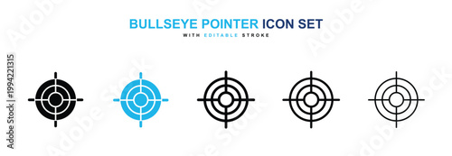 Bullseye pointer icons vector collection in black and blue colors on white background