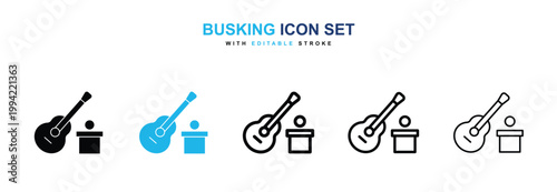 Busking icons vector collection in black and blue colors on white background