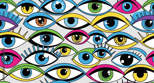 Colorful abstract eyes pattern background illustration.