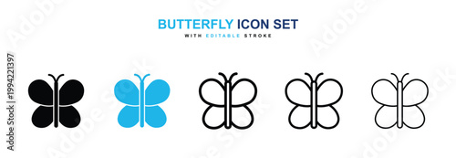 Butterfly icons vector collection in black and blue colors on white background