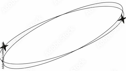 Canvas Print A minimalist illustration of an oval shape with two stars at the ends on a white