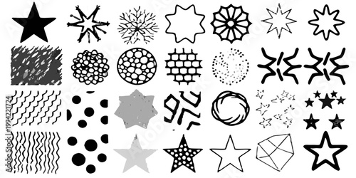 A dark abstract composition featuring stars and blurred light trails