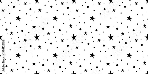 Black stars and dots scattered across a bright white background