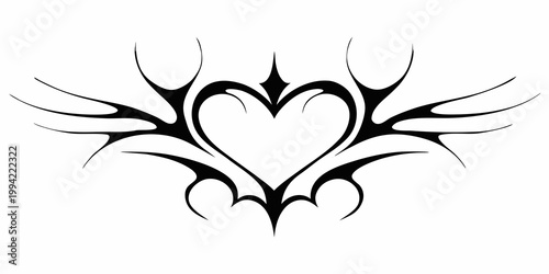 A striking black tribal heart design with sharp pointed extensions