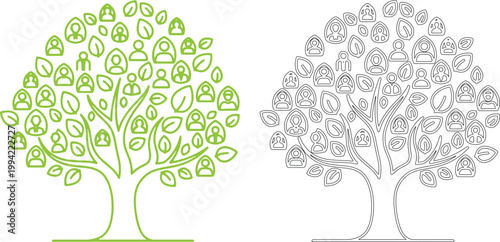 Green tree with people and leaves leaf community