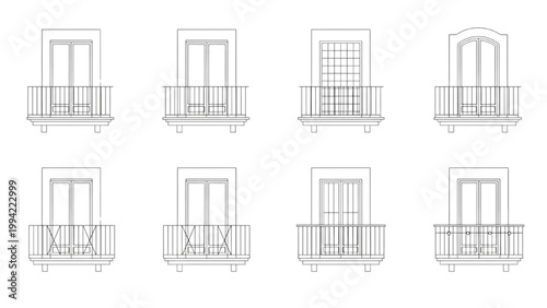Set of Different Balcony Designs in Outline Style