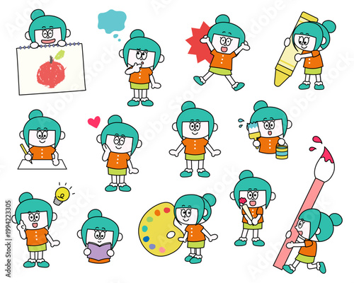 かわいい女の子のイラストセット（美術）（ベクター）