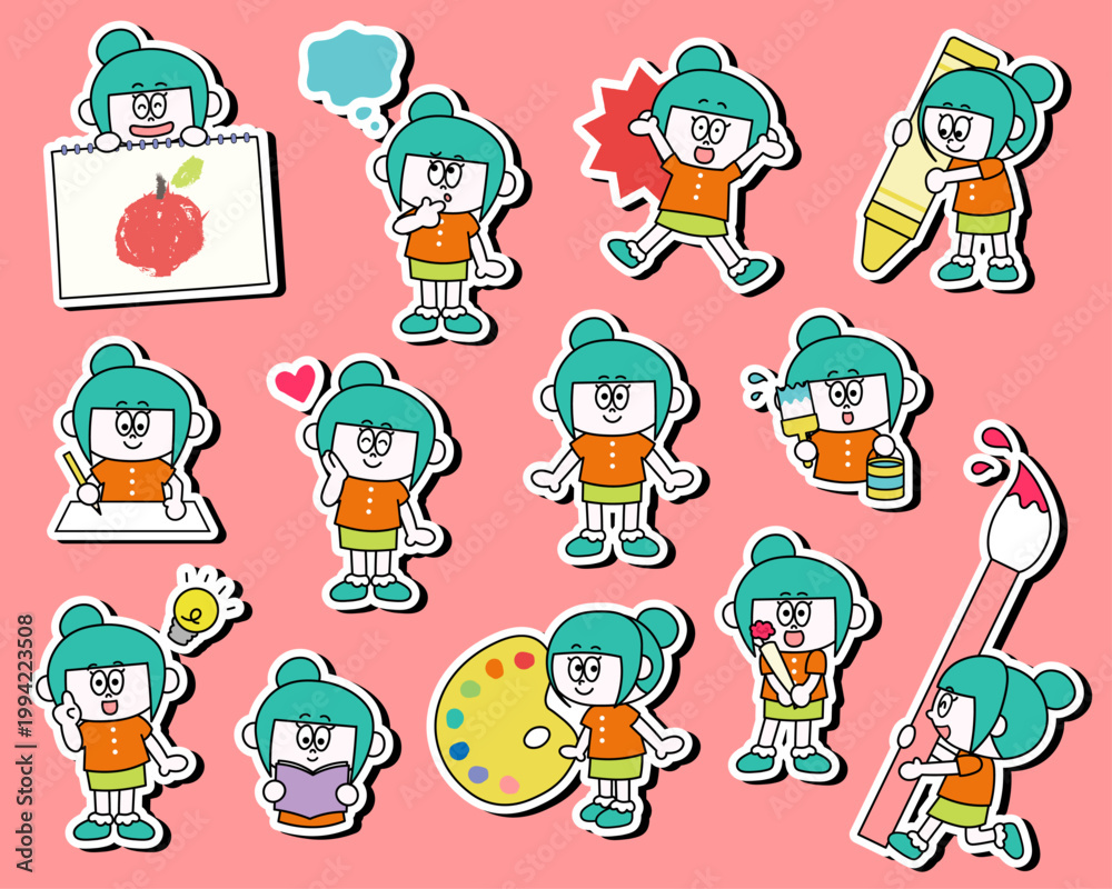 Fototapeta premium かわいい女の子のイラストセット（美術）（ベクター）