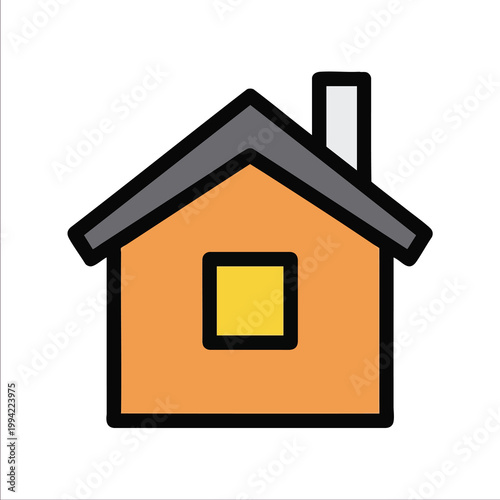 Minimalist House Icon Illustration with Chimney and Window.