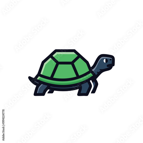 Minimalist vector illustration of a cute green turtle mascot.