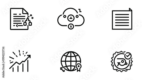 Data Icon Collection: A meticulously curated array of digital data icons, thoughtfully designed to visually represent information, growth.