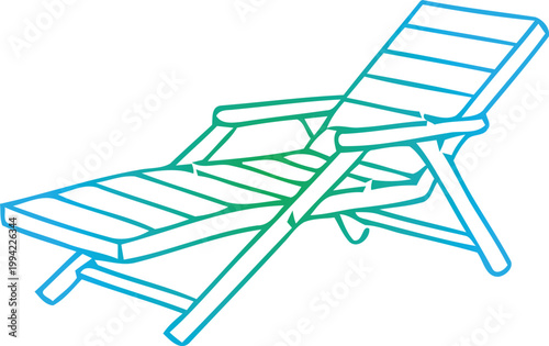 Beach chair, green and blue lines, folding deckchair