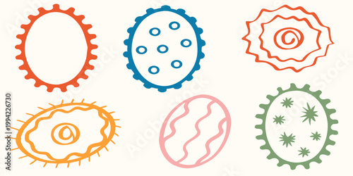 Colorful illustrations of various single celled organisms and bacterial shapes