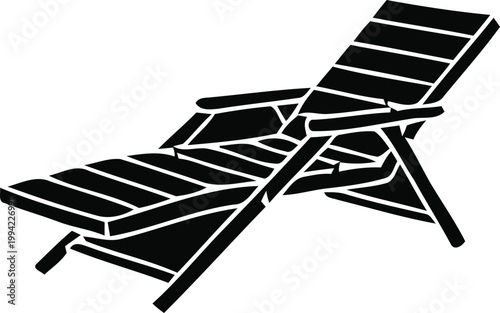 Black silhouette of a reclining deck chair, isolated on