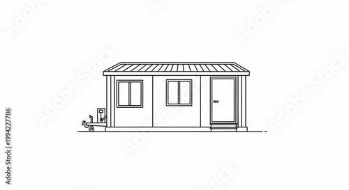 Minimalist Line Art Illustration of a Portable Trailer Cabin