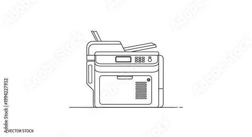 Minimalist Line Art Vector Illustration of an Office Printer