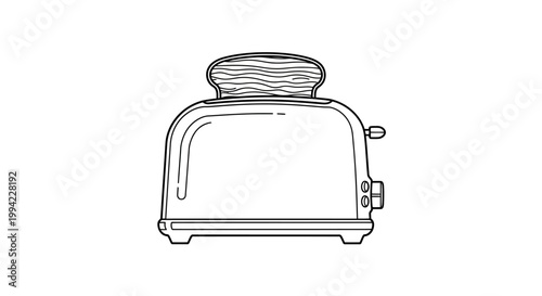 Simple Line Drawing of a Toaster with Bread Slice