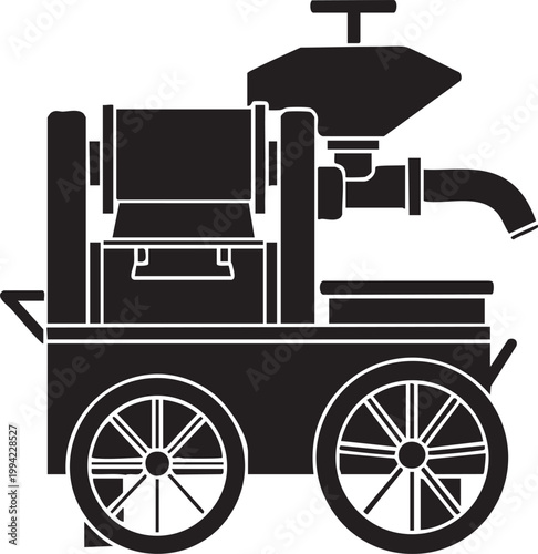 Vintage mobile coffee grinding machine on wheels