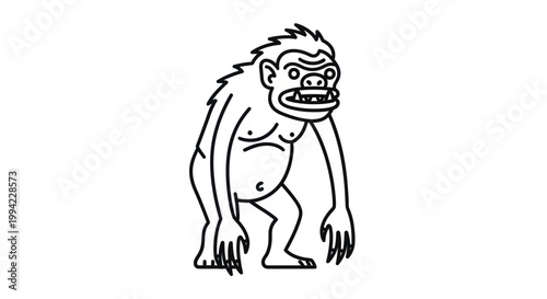Cartoon Bigfoot Monster Outline Illustration - Mysterious Creature Icon