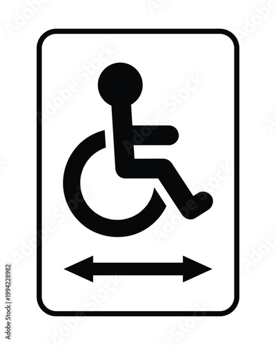 Black and White Disabled Access Sign Illustration; Handicap Wheelchair Symbol Vector with Directional Arrows for Accessibility Guidance, Parking Regulation, and ADA Compliance Signage Design
