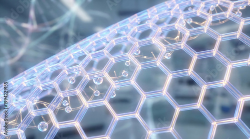 Glowing hexagonal skin cell structure under microscope Generative AI.