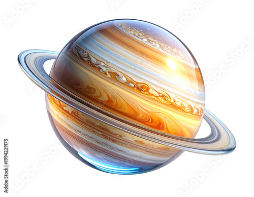 glass saturn planet isolated on transparent background