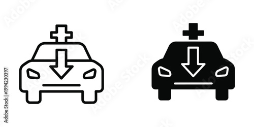 Icons depicting download actions on different colored car silhouettes