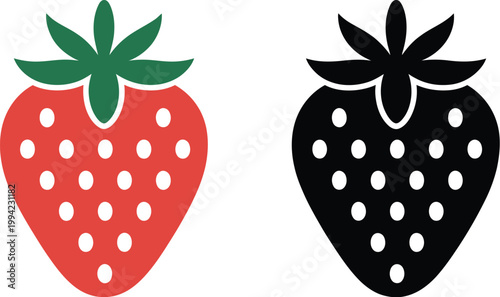 Strawberry silhouette set, vector collection of strawberry fruit stencil icons in black silhouette style for food design and decorative elements.