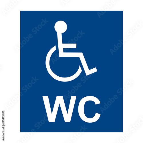 Blue person with a disability restroom banner on white background