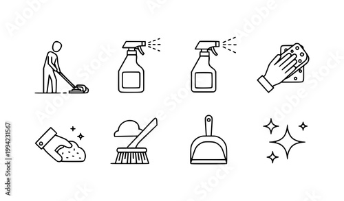 Schilderij op canvas Mopping sanitization icon set cleaning vector illustration