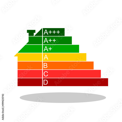Energy efficiency arrows and house icon with shadow