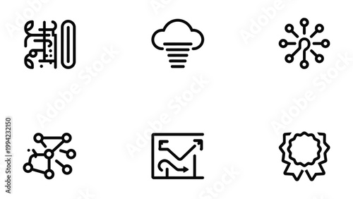 Technological Icons Collection: A curated selection of modern icons representing technological advancements. Explore digital concepts such as cloud computing.
