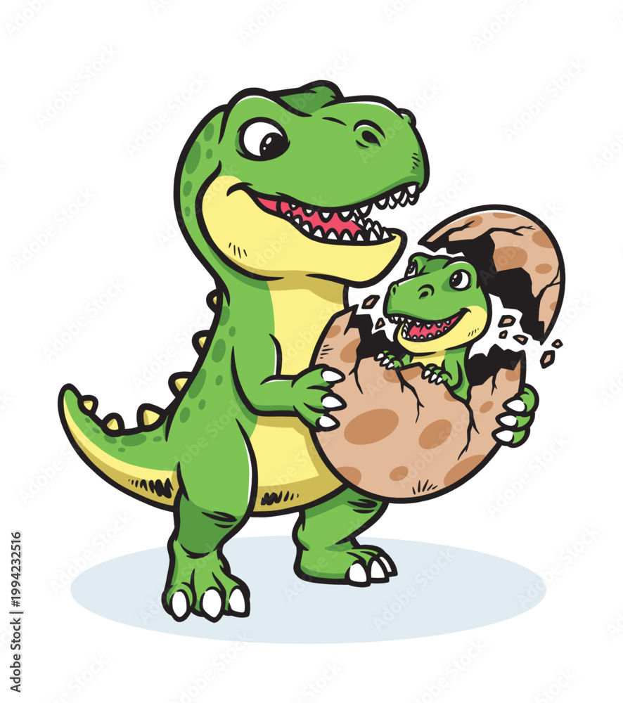 Fototapeta premium Dino is holding his hatching egg